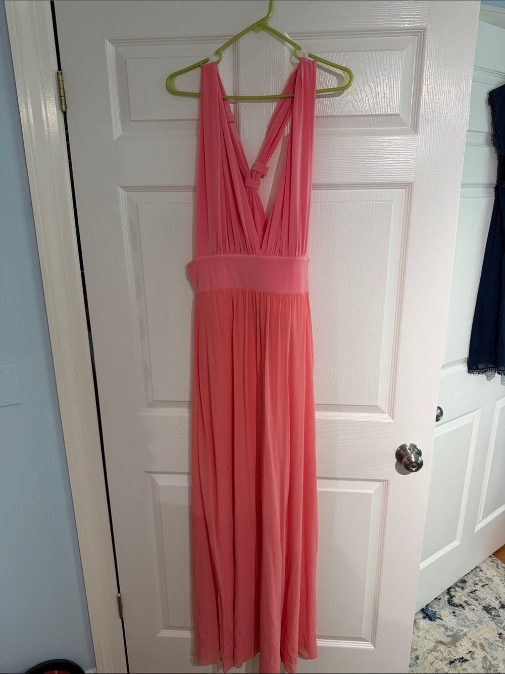 White House Black Market Coral-Pink Deep V Maxi Dress